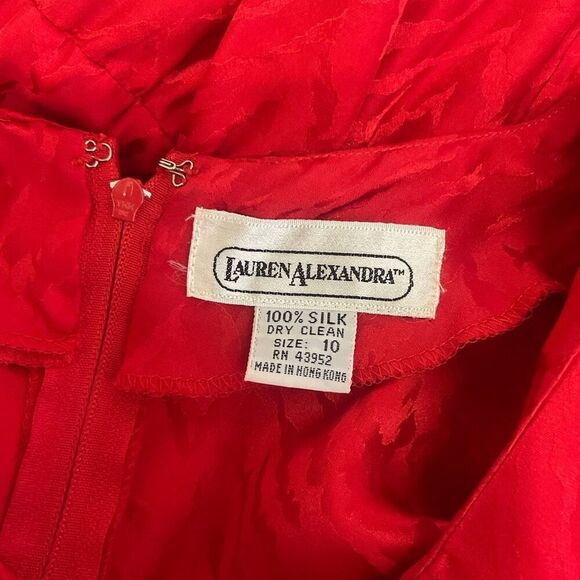 Vintage Lauren Alexandria Women's 10 Red 100% Silk Eveningwear Maxi Dress Gown - Picture 12 of 13